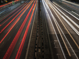 Moving traffic on the motorway causing blurred lines to show movement