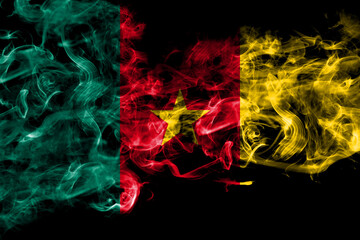 Cameroon, Cameroonian smoke flag isolated on black background