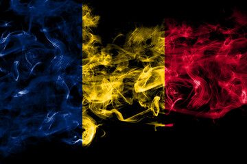 Chad, Chadian smoke flag isolated on black background