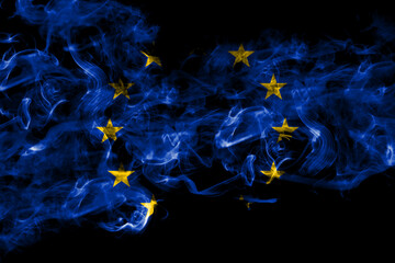 Europe, European, European Union smoke flag isolated on black background