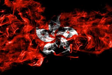 Hong Kong, China, Chinese smoke flag isolated on black background