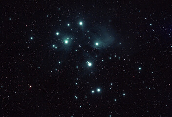 Photograph of the Pleiades Nebula (Messier 45).