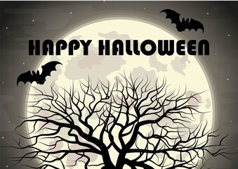 Halloween background with tree. Vector illustration.	