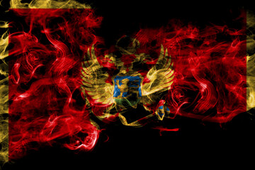 Montenegro, Montenegrin smoke flag isolated on black background