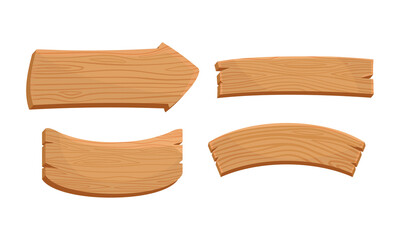 Wooden Sign or Billboard as Rustic Destination Pointing and Advertisement Vector Set