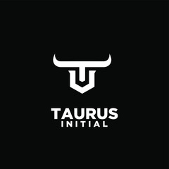 bull horn head taurus initial letter t u logo icon design vector illustration black background