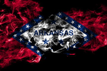 United States of America, America, US, USA, American, Arkansas, Arkansan smoke flag isolated on black background