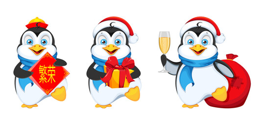 Funny penguin cartoon character