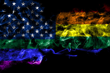 United States of America, America, US, USA, American, gay  smoke flag isolated on black background
