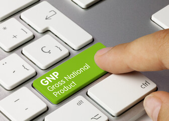 GNP Gross National Product - Inscription on Green Keyboard Key.