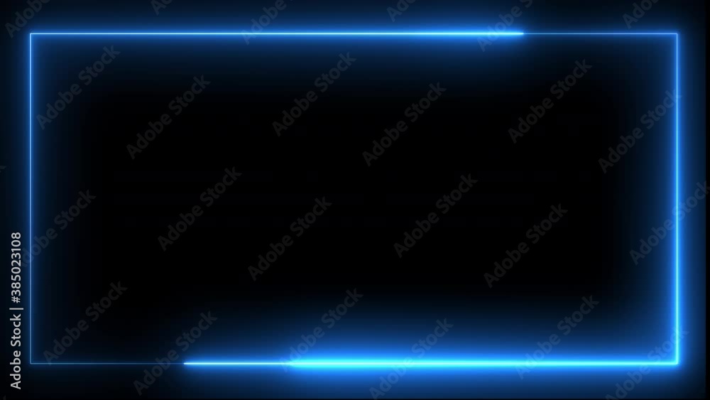 Poster abstract glowing blue neon light rectangular frame on dark night background