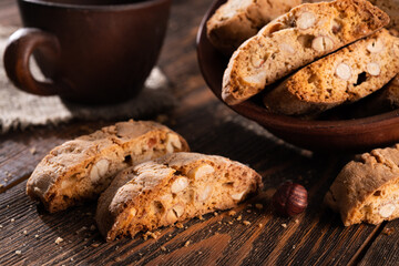 Tasty sweet cantuccini cookies with nuts and almonds