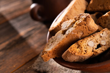 Tasty sweet cantuccini cookies with nuts and almonds