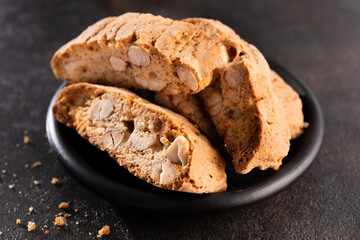Tasty sweet cantuccini cookies with nuts and almonds