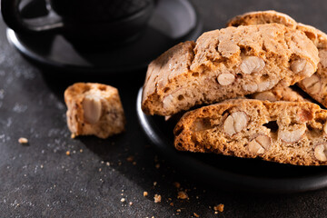 Tasty sweet cantuccini cookies with nuts and almonds