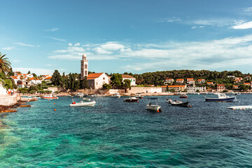 Fototapeta na wymiar The port of Hvar Island in Croatia