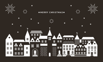 Black and white greeting card . Marry Christmas and Happy New Year 