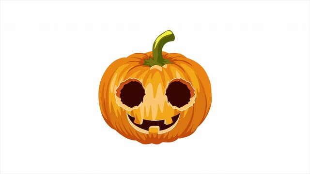 Jack O’ Lantern or pumpkin cartoon animation. Halloween scary pumpkin motion graphic 4k video. Explodes and blazes with fire. Black Jack O’ Lantern