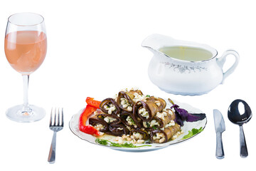 delicious eggplant rolls with sour cream sauce
