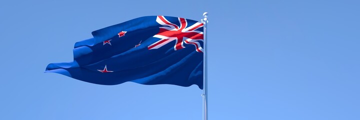 3D rendering of the national flag of New Zealand waving in the wind