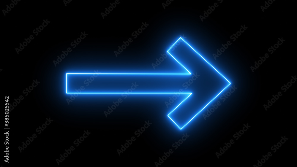 Wall mural blue neon arrow on a black background