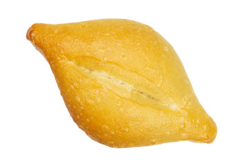 Single bolillo bread roll isolated on a white background.