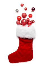 Obraz na płótnie Canvas Christmas sock with decor on white background