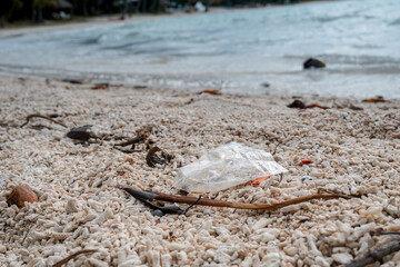plastic waste polluted on the beach