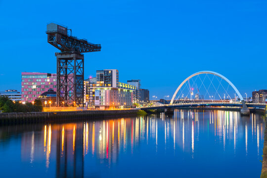 Finnieston Crane and Clyde Arc Bridge, River Clyde, Glasgow, Scotland, United Kingdom