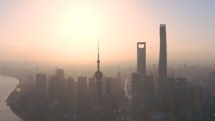 aerial view of Shanghai sunrise over the city skyline