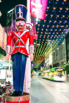 Christmas decorations and Nutcracker at Bourke Street Mall, City of Melbourne, Victoria, Australia, Pacific