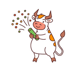 White metal bull with firecracker - chinese new year symbol or logo for kids stickers