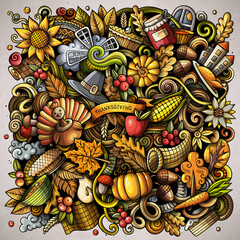 Cartoon vector doodles Happy Thanksgiving Day illustration
