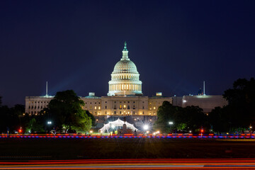 View of Capitol Building at night, Washington DC, USA