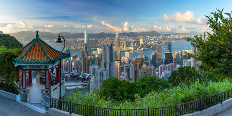 Lion Pavilion on Victoria Peak and skyline, Hong Kong, China