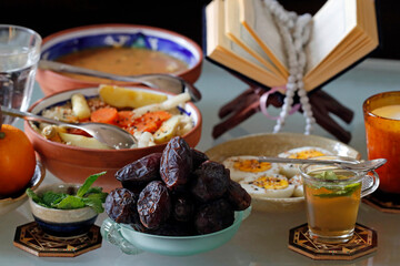 Traditional meal for iftar in time of Ramadan after the fast has been broken, France