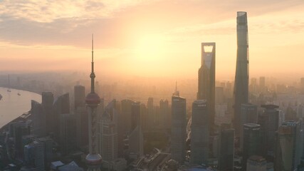 aerial view of Shanghai city skyline at sunrise