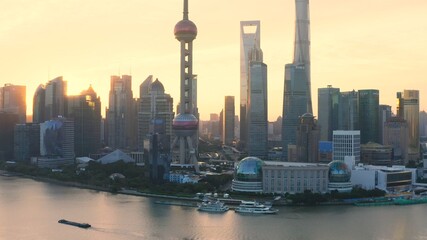 Obraz premium aerial view of Shanghai city skyline at sunrise