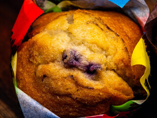 Delicious looking cupcake wrapped in multi coloured paper
