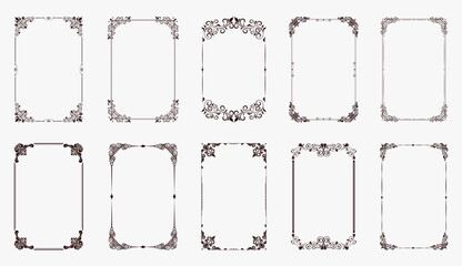 Set of Decorative vintage frames and borders set. Vintage calligraphic frames. Decorative wedding frames, antique museum picture borders or deco devider. Isolated icons vector set