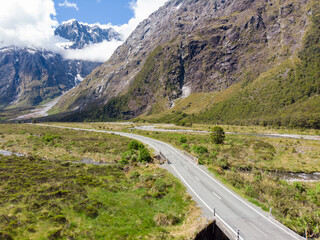 Snow capped mountain in South Island of New Zealand