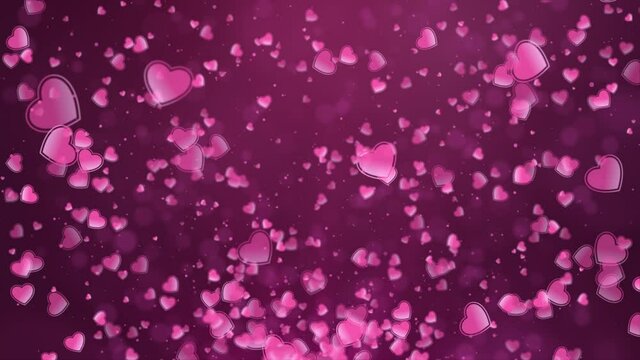 Motion Up of beautiful bright circle Heart bokeh and light ray over pink Loop background Valentines Day, Wedding invitation e-card. 4K 3D rendering