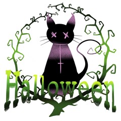 Magic cat for the witch. Illustrations for Halloween.