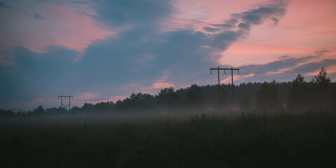 power station at sunset