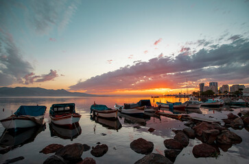 Boats at sunset in Izmir / Karsiyaka fishermen's shelter
