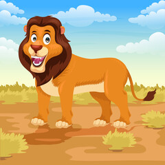 Obraz premium lion cartoon in the savanna stock vector illustration