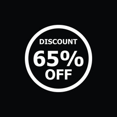 Sale discount icon with white background. Special offer price signs, Discount 65% OFF