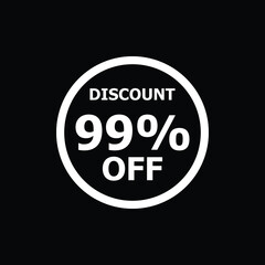 Sale discount icon with white background. Special offer price signs, Discount 99% OFF