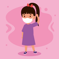 New normal of girl kid with mask design of covid 19 virus and prevention theme Vector illustration