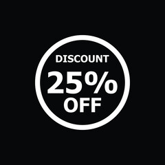 Sale discount icon with white background. Special offer price signs, Discount 25% OFF